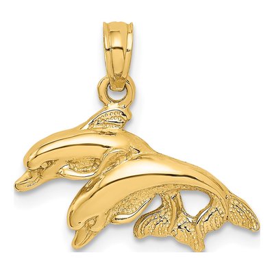 10K Yellow Gold Double Dolphins Pendant