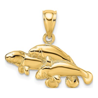10K Yellow Gold Triple Manatee Pendant