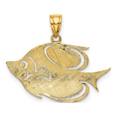 10K Yellow Gold Textured Fish Pendant – view 5