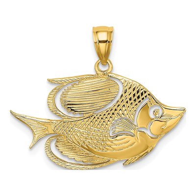 10K Yellow Gold Textured Fish Pendant