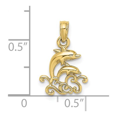 10K Yellow Gold Mini Dolphins Waves Charm – view 4