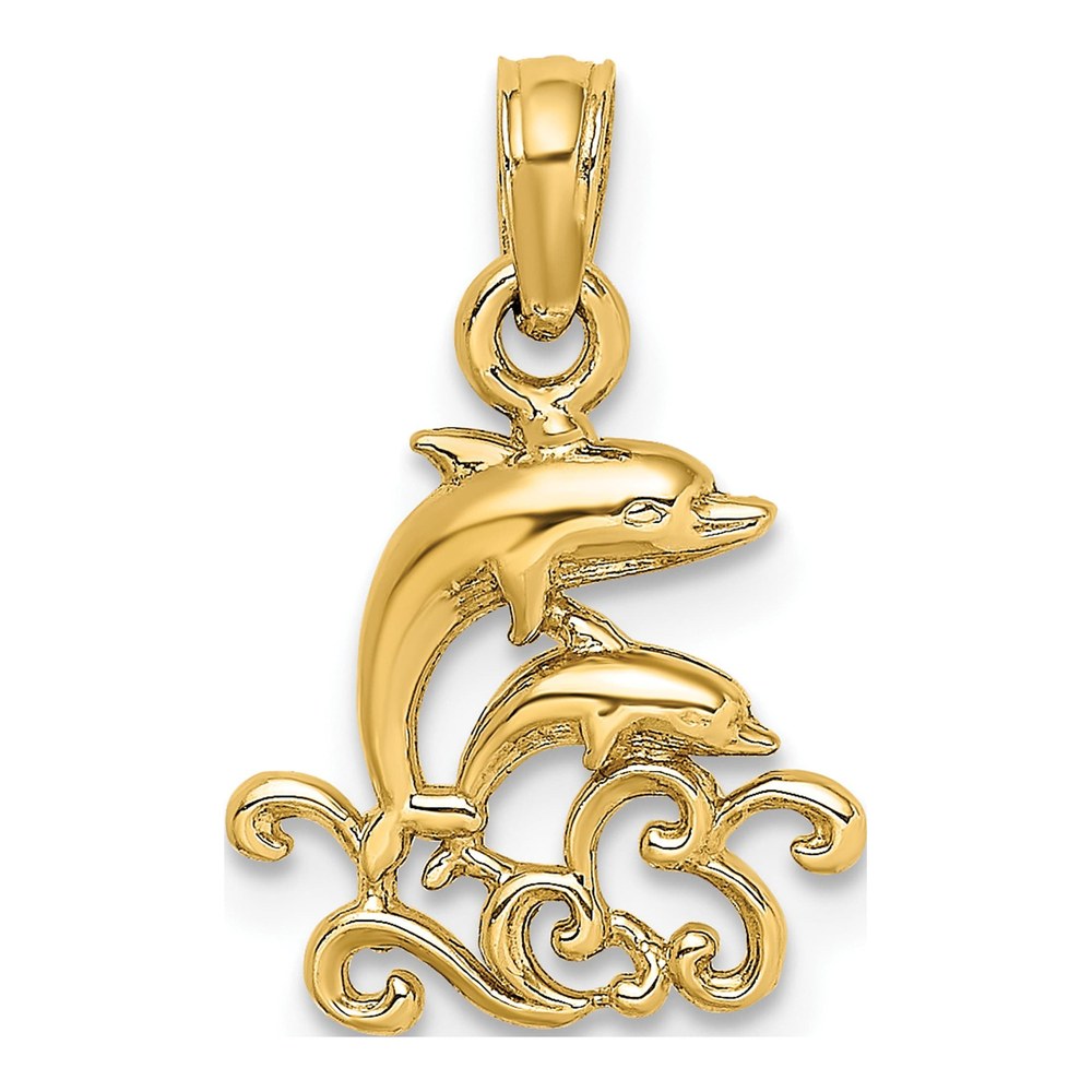 10K Yellow Gold Mini Dolphins Waves Charm