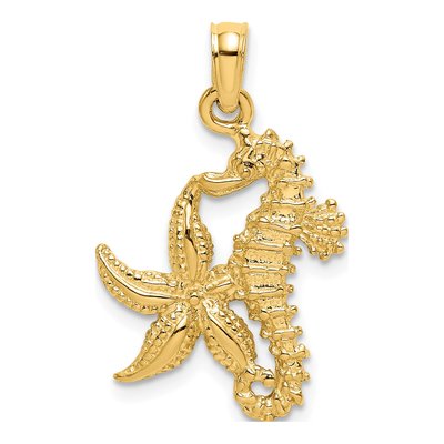 10K Yellow Gold Starfish Seahorse Charm