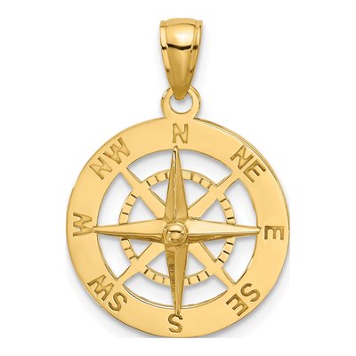 10K Yellow Gold Nautical Compass Pendant