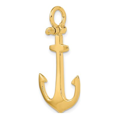 10K Yellow Gold 3D Anchor Pendant – view 5