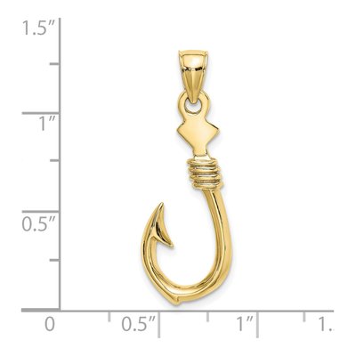 10K Yellow Gold 3D Fish Hook Rope Charm – view 4