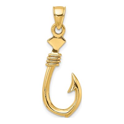 10K Yellow Gold 3D Fish Hook Rope Charm – view 5