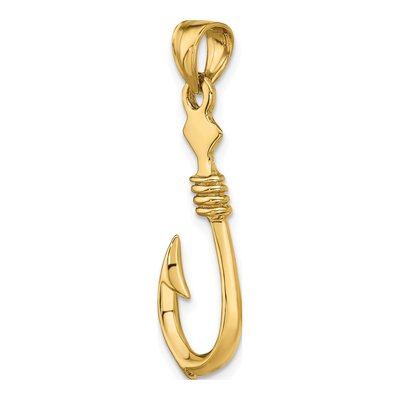 10K Yellow Gold 3D Fish Hook Rope Charm – view 6