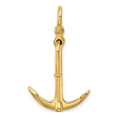 10K Yellow Gold 3D Anchor Charm