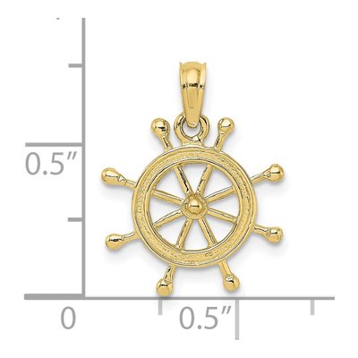 10K Yellow Gold Ship's Wheel Charm Pendant – view 3