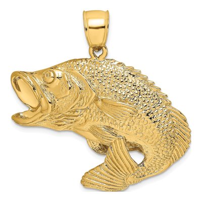 10K Yellow Gold Bass Fish Pendant