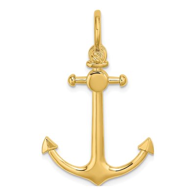 10K Yellow Gold 3D Anchor Charm