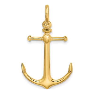 10K Yellow Gold 3D Anchor Charm