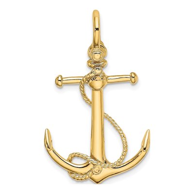 10K Yellow Gold 3D Anchor Pendant – view 5
