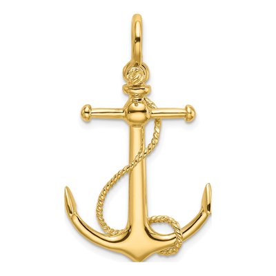 10K Yellow Gold 3D Anchor Pendant
