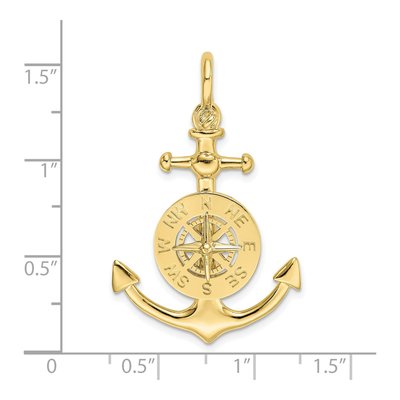10K Yellow Gold 3D Anchor Compass Pendant – view 3