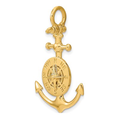 10K Yellow Gold 3D Anchor Compass Pendant – view 5