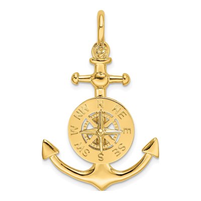 10K Yellow Gold 3D Anchor Compass Pendant