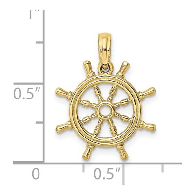 10K Yellow Gold 3D Ship's Wheel Pendant – view 4