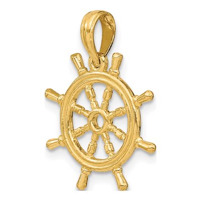 10K Yellow Gold 3D Ship's Wheel Pendant – view 6