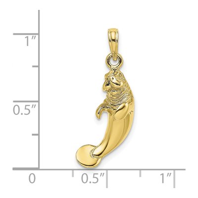 10K Yellow Gold 3D Manatee Pendant – view 4