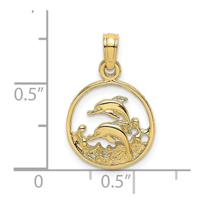 10K Yellow Gold Two Dolphins Circle Charm – view 4