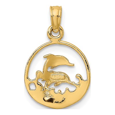 10K Yellow Gold Two Dolphins Circle Charm – view 5