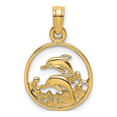 10K Yellow Gold Two Dolphins Circle Charm