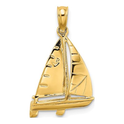 10K Yellow Gold 3D Sailboat Pendant