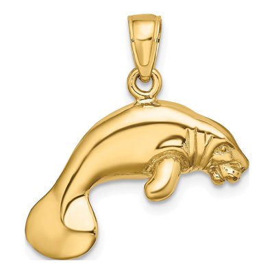 10K Yellow Gold 3D Manatee Pendant – view 5