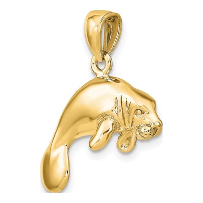 10K Yellow Gold 3D Manatee Pendant – view 6