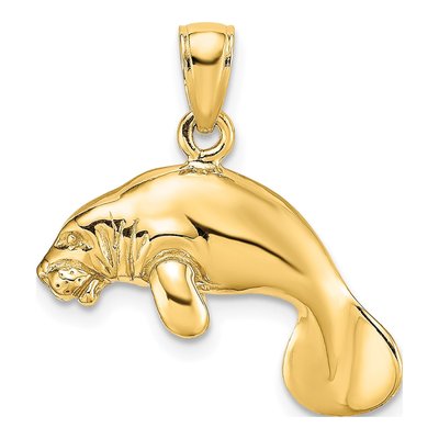 10K Yellow Gold 3D Manatee Pendant