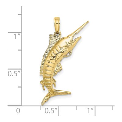 10K Yellow Gold 3D Blue Marlin Pendant – view 3
