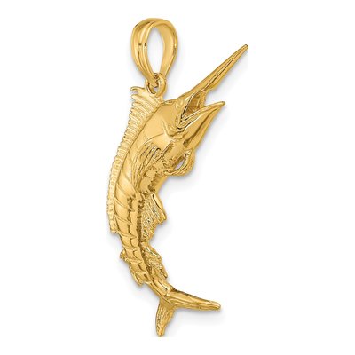 10K Yellow Gold 3D Blue Marlin Pendant – view 5