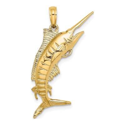 10K Yellow Gold 3D Blue Marlin Pendant