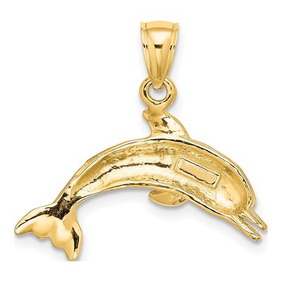 10K Yellow Gold Textured Dolphin Pendant – view 5