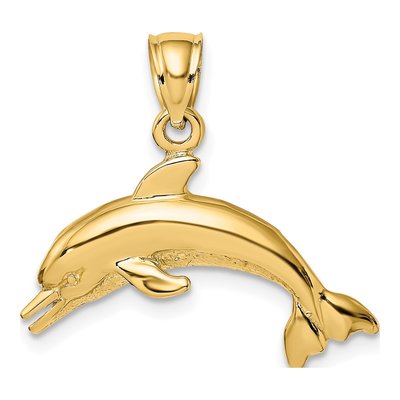 10K Yellow Gold Textured Dolphin Pendant