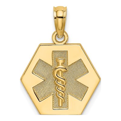 10K Yellow Gold Medical Symbol Hexagon Pendant