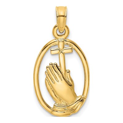 10K Yellow Gold Praying Hands Cross Charm