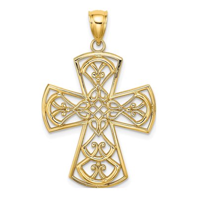10K Yellow Gold Filigree Cross Pendant
