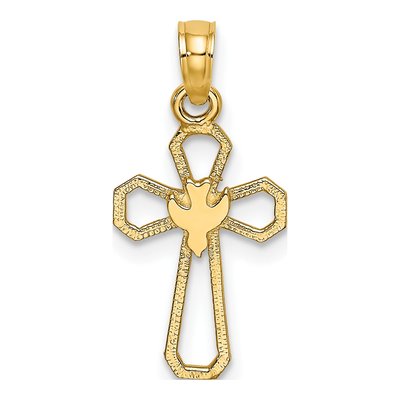 10K Yellow Gold Cut-Out Cross Dove Pendant