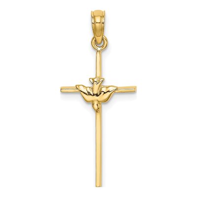 10K Yellow Gold Dove on Cross Pendant