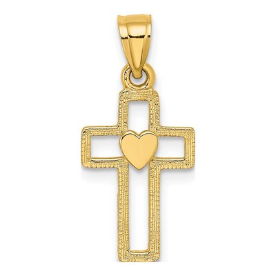 10K Yellow Gold Cut-Out Cross Heart Charm