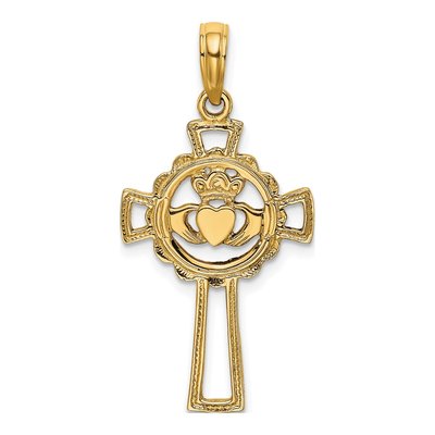 10K Yellow Gold Claddagh Cross Pendant