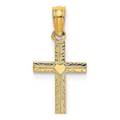 10K Yellow Gold Mini Cross Heart Pendant