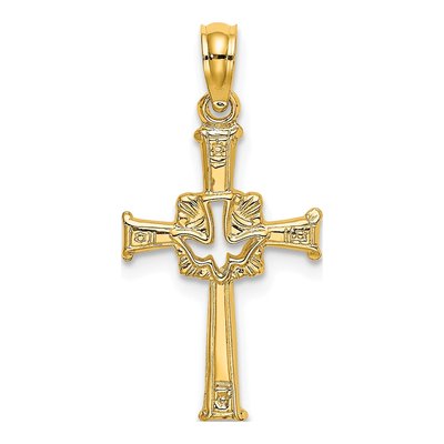 10K Yellow Gold Cross Dove Pendant