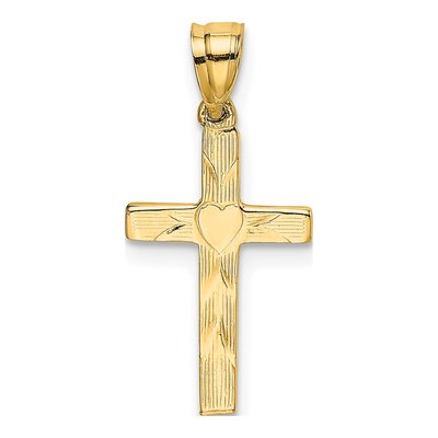 10K Yellow Gold Cross Heart Pendant