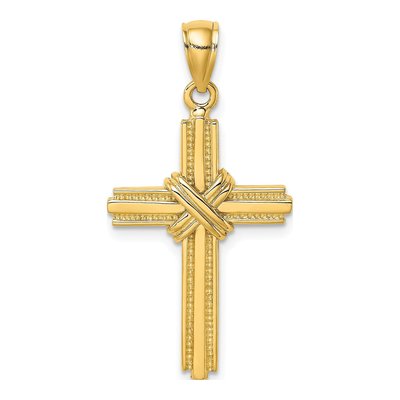 10K Yellow Gold Beaded Cross Pendant