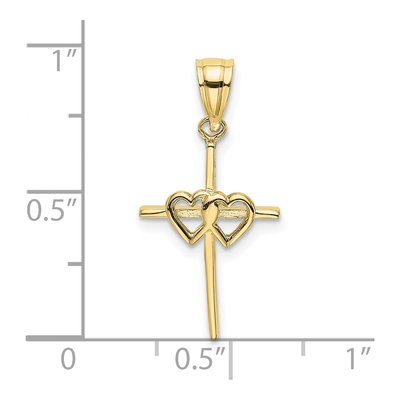 10K Yellow Gold Double Hearts Cross Pendant – view 4