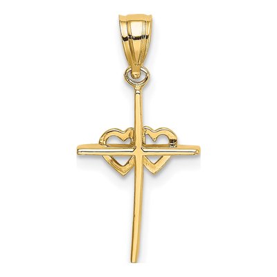 10K Yellow Gold Double Hearts Cross Pendant – view 5